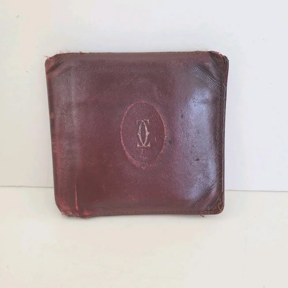 Cartier Men's Vintage Bifold Leather Bordeaux Red Wallet Medium‎ Retro Card Fair